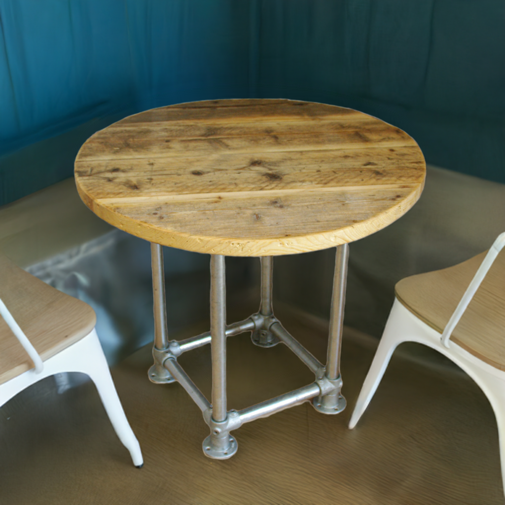 Cafe Rustic Table made from Reclaimed Scaffold Boards & Tube Clamp